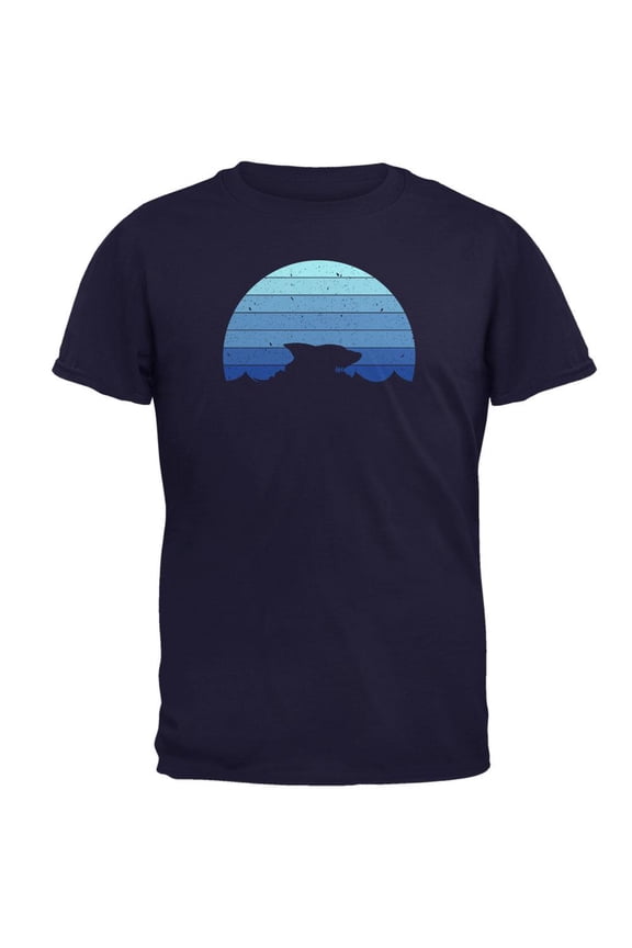 Ocean Shark Retro Sunset Blue Mens T Shirt Navy MD