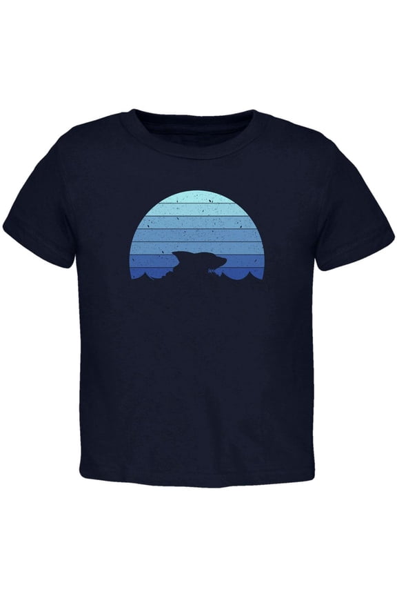 Ocean Shark Retro Sunset Blue Toddler T Shirt Navy 2T