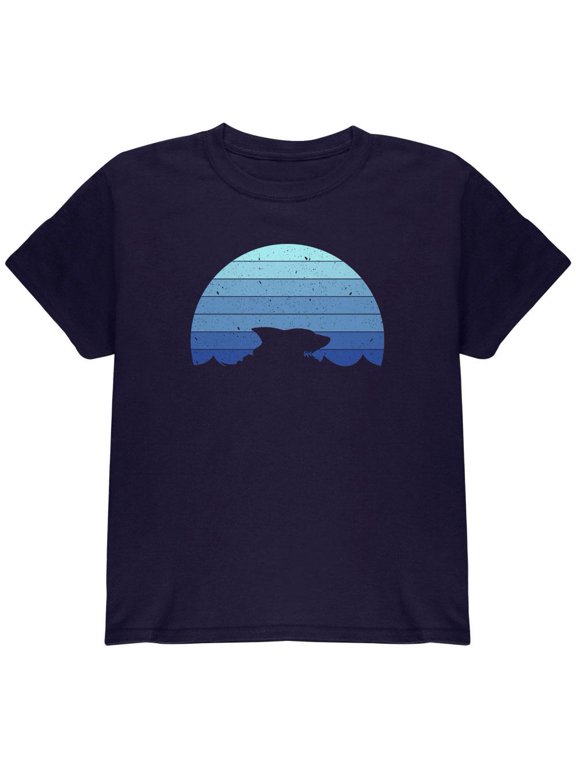 Ocean Shark Retro Sunset Blue Youth T Shirt Navy YLG