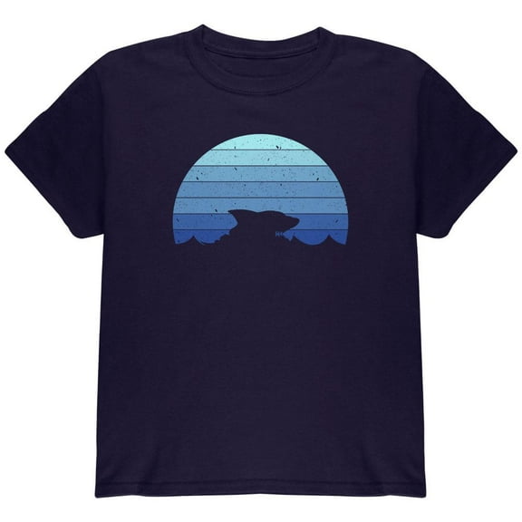 Ocean Shark Retro Sunset Blue Youth T Shirt Navy YXL