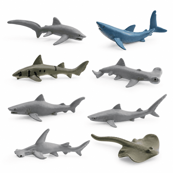 Ocean Shark Toys Set 8PCS Realistic Sea Animal Figures PVC Educational Model Collection