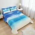 thumbnail image 1 of Ambesonne Coastal Fitted & Top Sheet Set with Shams, Caribbean Summer Sea, Cream Turquoise White, 1 of 8