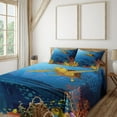 thumbnail image 1 of Ambesonne Ocean Fitted & Top Sheet Set with Shams, Coral Reef Fish Turtle, Yellow Orange Navy, 1 of 5
