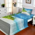 thumbnail image 1 of Ambesonne Ocean Fitted & Top Sheet Set with Sham, Beach Sea Exotic Palms, Blue Green Cream, 1 of 5