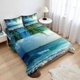 thumbnail image 1 of Ambesonne Ocean Fitted & Top Sheet Set with Shams, Palms Tropical Island, Green and Blue, 1 of 7
