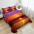 thumbnail image 1 of Ambesonne Romantic Fitted & Top Sheet Set with Shams, Colorful Beach Sunset, Orange Purple, 1 of 8
