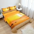 thumbnail image 1 of Ambesonne Tropical Fitted & Top Sheet Set with Shams, Wooden Deck Sunset, Orange Brown, 1 of 8