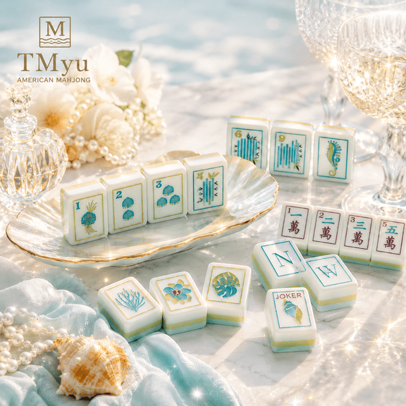 Ocean Shell American Mahjong Set, 160 Acrylic 4-Layer Engraved Tiles, Travel Game