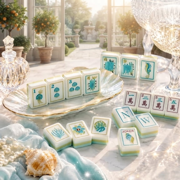 Ocean Shell American Mahjong Set, 160 Acrylic 4-Layer Engraved Tiles, Travel Game