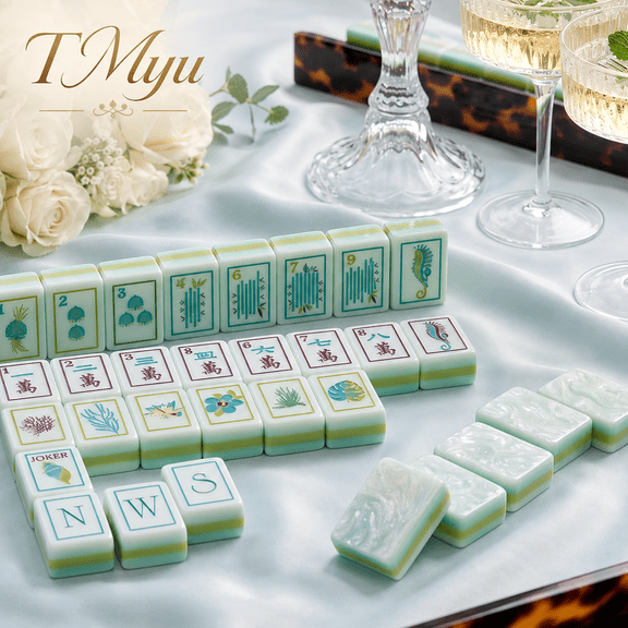 Ocean Shell American Mahjong Set, 160 Acrylic 4-Layer Tiles with Carrying Bag, Travel Game