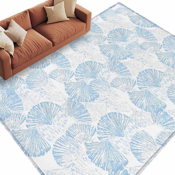 Ocean Shell Area Rug 5x8 Washable Rug Non Slip Summer Coastal Seashells Texture Light Blue Large Area Rug Soft Stainresistant Indoor Floor Carpet for Living Room Bedroom Office Dining Room Nursery