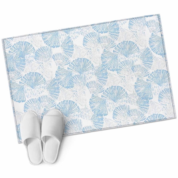 Ocean Shell Bathroom Rug Washable 2x3 Entryway Rug Non Slip Summer Coastal Seashells Texture Light Blue Front Door Mat Low Pile Indoor Doormat Throw Floor Carpet for Kitchen Bedroom Entrance