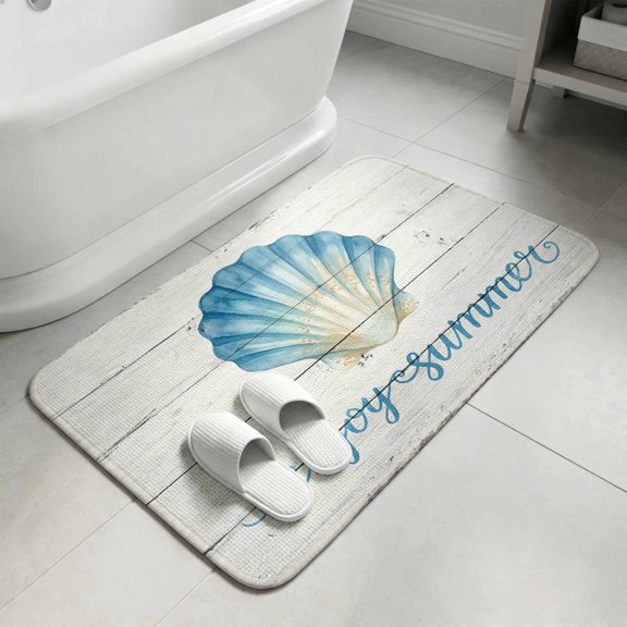 Ocean Shell Bathroom Rugs Non Slip Washable Bath Mat Absorbent Front Door Mat Summer Coastal Marine Seashell Wooden Gray Indoor Doormat for Kitchen Entryway Shower Decor Accessories 19.7"x31.5"