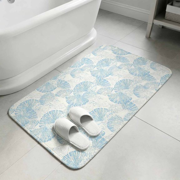 Ocean Shell Bathroom Rugs Non Slip Washable Bath Mat Absorbent Front Door Mat Summer Coastal Seashells Texture Light Blue Indoor Doormat for Kitchen Entryway Shower Decor Accessories 15.7"x23.6"