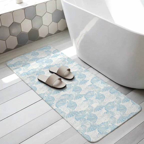 Ocean Shell Bathroom Runner Rugs Non Slip Washable Absorbent Narrow Long Bath Mat Summer Coastal Seashells Texture Light Blue Runner Rugs for Kitchen Hallway Bedroom Laundry Study Room 19.7"x63"