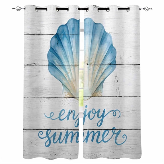 Ocean Shell Blackout Curtains for Bedroom Living Room Darkening Curtains 96 Inches Long Summer Coastal Marine Seashell Wooden Gray Window Curtain 2 Panels Set Window Treatment Grommet Drapes 52"x96"