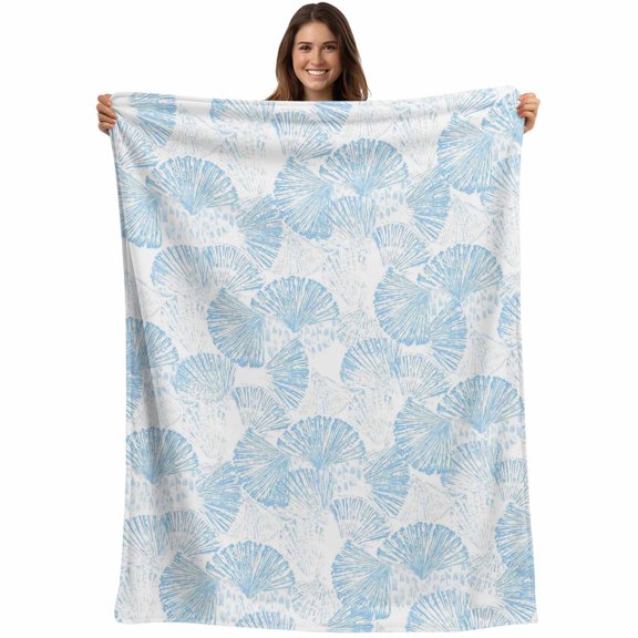 Ocean Shell Blanket Soft Cozy Warm Twin Blanket for Bed, Plush Fuzzy Flannel Fleece Blankets for Sofa, Summer Coastal Seashells Texture Light Blue Throw Blankets for Couch, Gifts, 60"x80"
