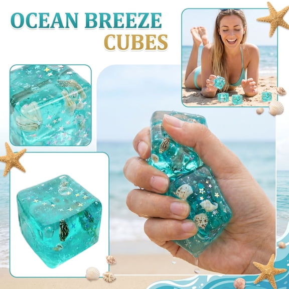 Ocean Shell Block Squeezetoy, Slow Rising Sea Themed Stress Reliever, Soft Cube Fidget for Adults, Novelty Sensory Squishy for Anxiety