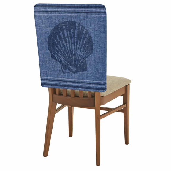 Ocean Shell Chair Back Covers Set of 4 Nautical Coastal Navy Blue Beach Marine Life Black Stripe Removable Dining Chair Slipcovers Washable Seat Protector for Restaurant Party Banquet Kichen Decor