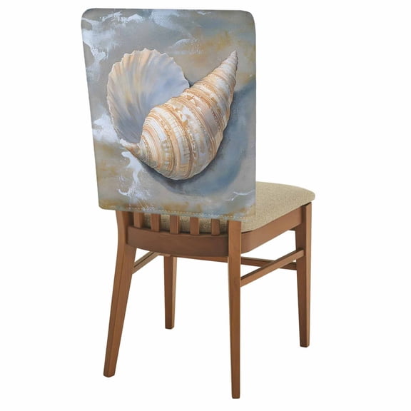 Ocean Shell Chair Back Covers Set of 1, Coastal Spray Stretch Dining Chair Back Slipcovers Removable Seat Cover for Kitchen Restaurant Hotel Cafe