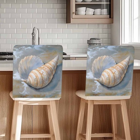 Ocean Shell Chair Covers Set of 4 Coastal Spray Chair Back Covers Stretch Removable Washable Chairs Slipcovers Chair Protector for Dining Room Kitchen Party Decor