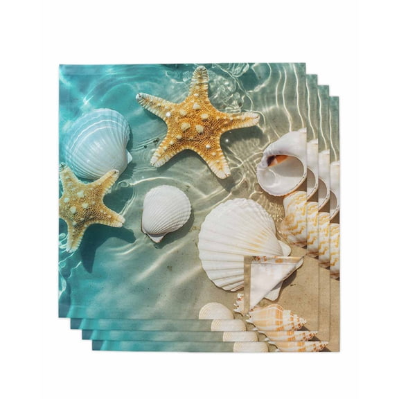 Ocean Shell Cloth Napkins Set of 4 Reusable Dinner Napkins, Beach Starfish Sea Water Sand Shore Cocktail Napkin Washable Table Napkins for Wedding/Holiday Party/Baby Shower 20"x20"