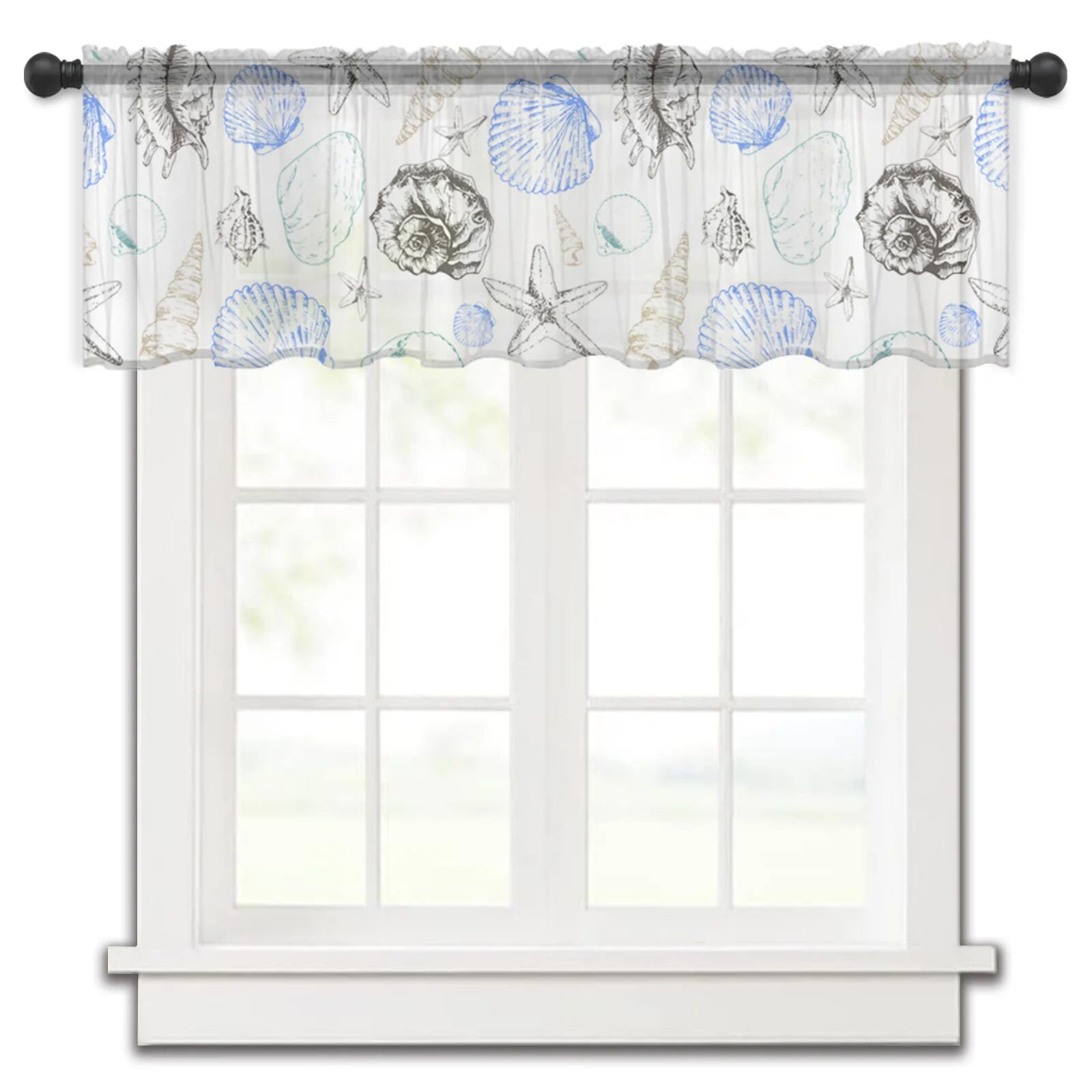 Room Window Shell Ocean Shell Conch Star Short Tulle Curtain Bedroom Sheer Window Yarn ...