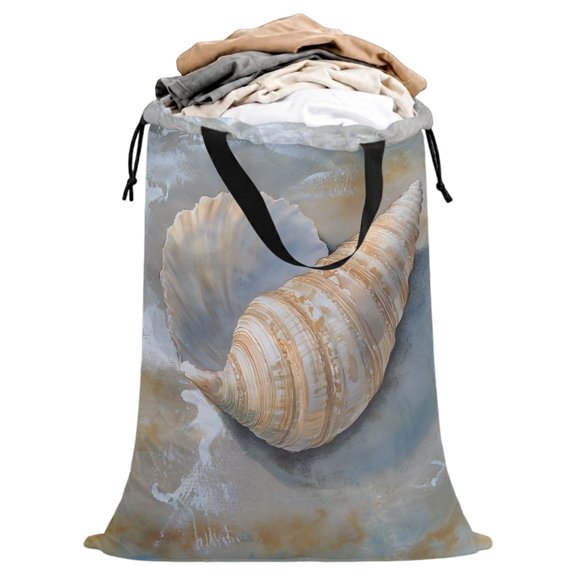 Ocean Shell Extra Large Laundry Bag 25"x38" Coastal Spray Retro Beach Laundry Storage Bags with Handles & Drawstring Closure, Dirty Clothes Hamper Organizer for College Dorm Travel