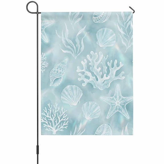 Ocean Shell Garden Flag 12 x 18 Inches, Green Sea Shells Coral Stars Green Weather Proof Outdoor Patio Flags Double Sided Small Garden Decoration for Yard Outside Home