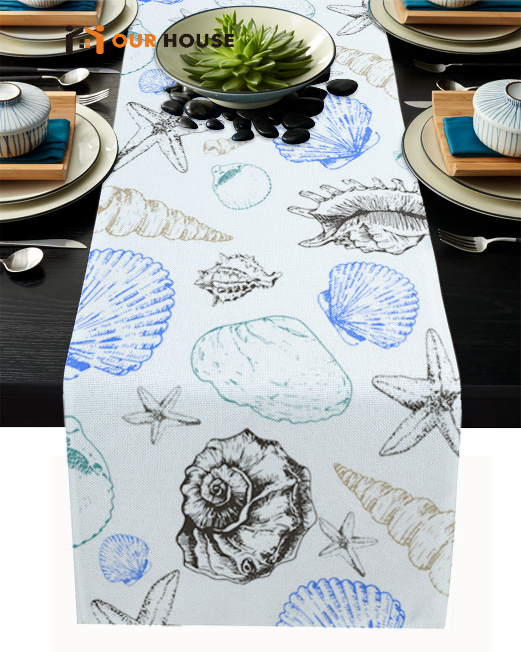 Ocean Shell Line Conch Simple Summer Table Runner Party Wedding