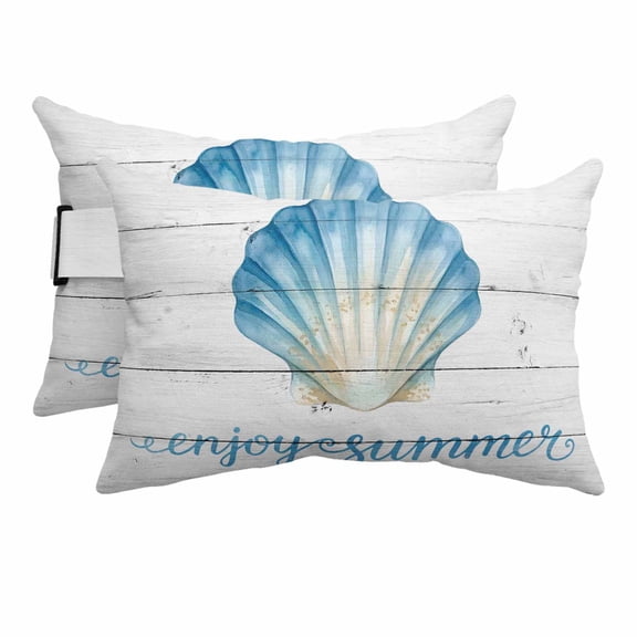 Ocean Shell Outdoor Pillows for Chaise Lounge Chair Beach Headrest Pillow Set of 2 Waterproof Lumbar Pillows with Insert&Strap Summer Coastal Marine Seashell Wooden Gray Pool Pillow 12"x20"