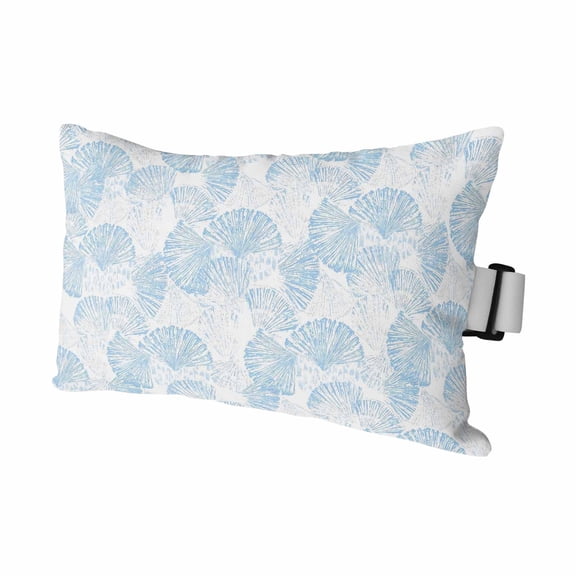 Ocean Shell Outdoor Pillows for Chaise Lounge Chair Waterproof Lumbar Pillows with Insert&Adjustable Strap Beach Headrest Pillow Summer Coastal Seashells Texture Light Blue Pool Pillow 11"x16"