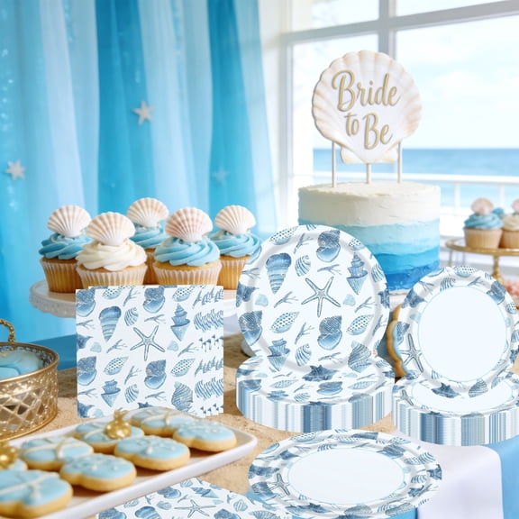 Ocean Shell Party Supplies Set - Coastal Beach Theme Disposable Plates & Napkins for Summer Gatherings