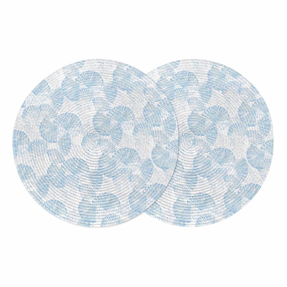 Ocean Shell Round 13 Inch Placemats Set of 2, Summer Coastal Seashells Texture Light Blue HeatResistant Non Slip Place Mats for Dining Table, Wipeable Braided Kitchen Table Mats for Housewarming