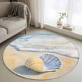thumbnail image 1 of Ocean Shell Round Living Room Rugs 3.3 ft, Summer Beach Wave Washable Area Rug with Non-Slip Sturdy Edge Binding Round Front Door Mat Floor Carpet for Entryway, 1 of 9