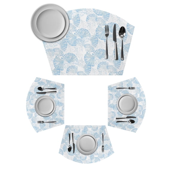 Ocean Shell Round Table Placemats Set of 2 Wedge Placemats, Summer Coastal Seashells Texture Light Blue Place Mats for Dining Table Set Washable Mats Kitchen Decor for Indoor Outdoor Wipe Clean