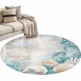 thumbnail image 1 of Ocean Shell Round&nbsp;Area Rug&nbsp;3 ft Blue Floral Abstract Background Washable Rugs for Living Room, Non Slip Soft Carpet for Bedroom Entryway Dining Room, 1 of 9