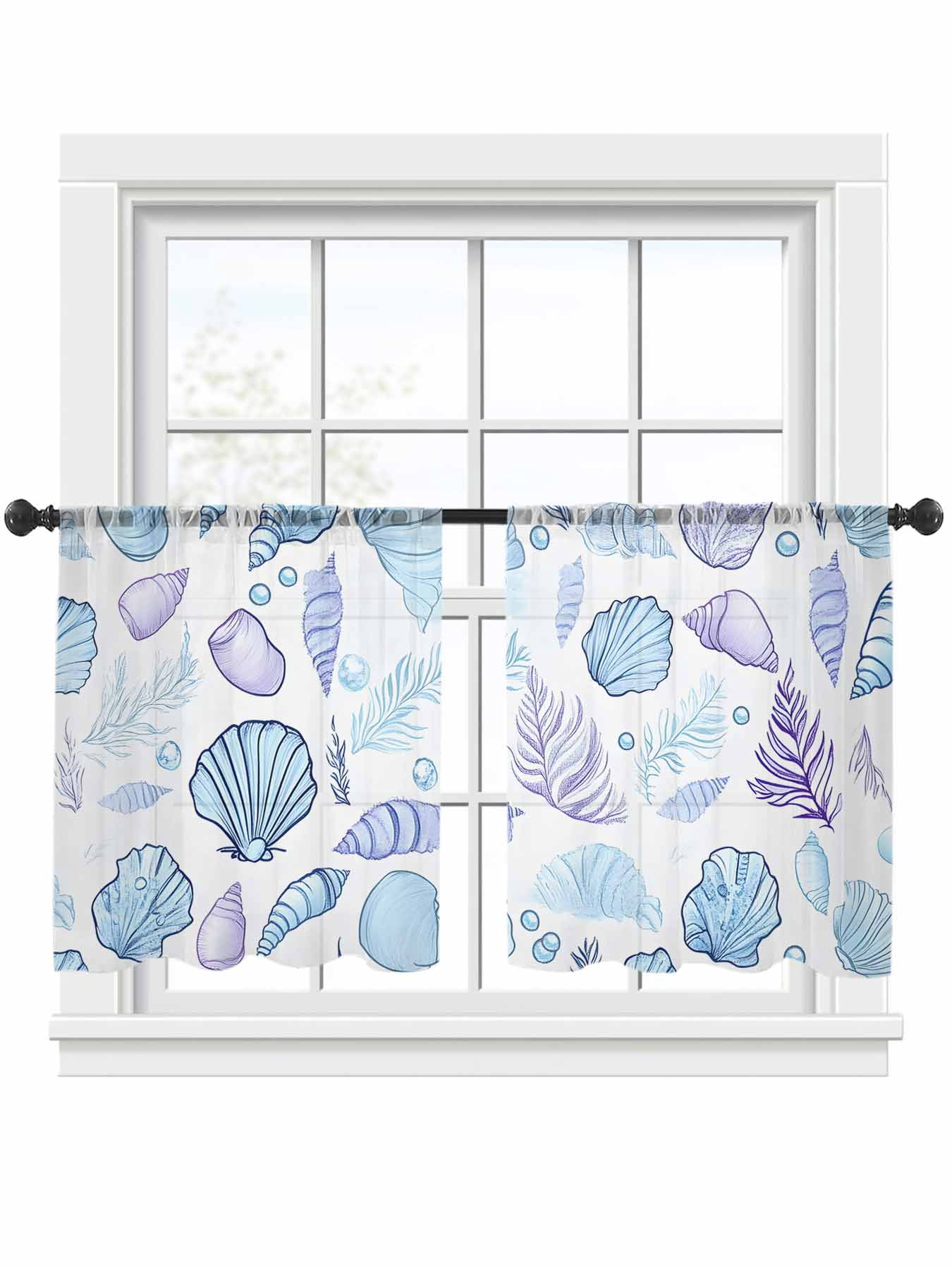 Ocean Shell Sheer Curtains 54 Inch Long 2 Panels, Beach Conch Sea Grass ...
