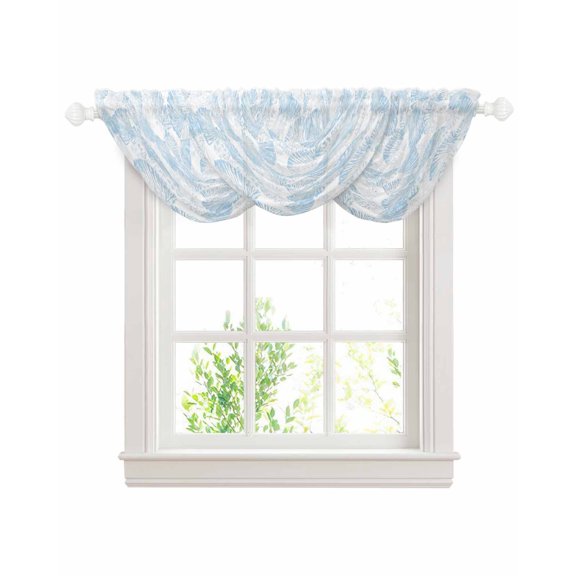 Ocean Shell Sheer Waterfall Valance Curtains for Window, Summer Coastal Seashells Texture Light Blue Rod Pocket Sheer Topper Swag Curtains for Living Room, Kitchen 38.5"W x 47.2"L, 3 Panels