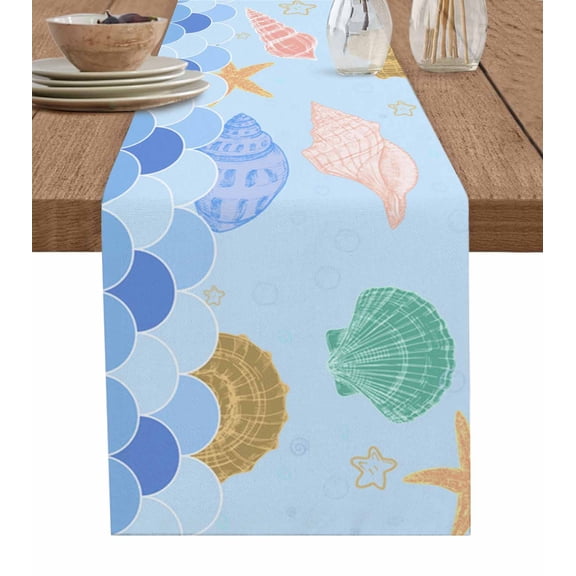 Ocean Shell StarTable Runner Home Wedding Decor Table Flag Mat Table Centerpieces Decoration Party Dining Long Tablecloth