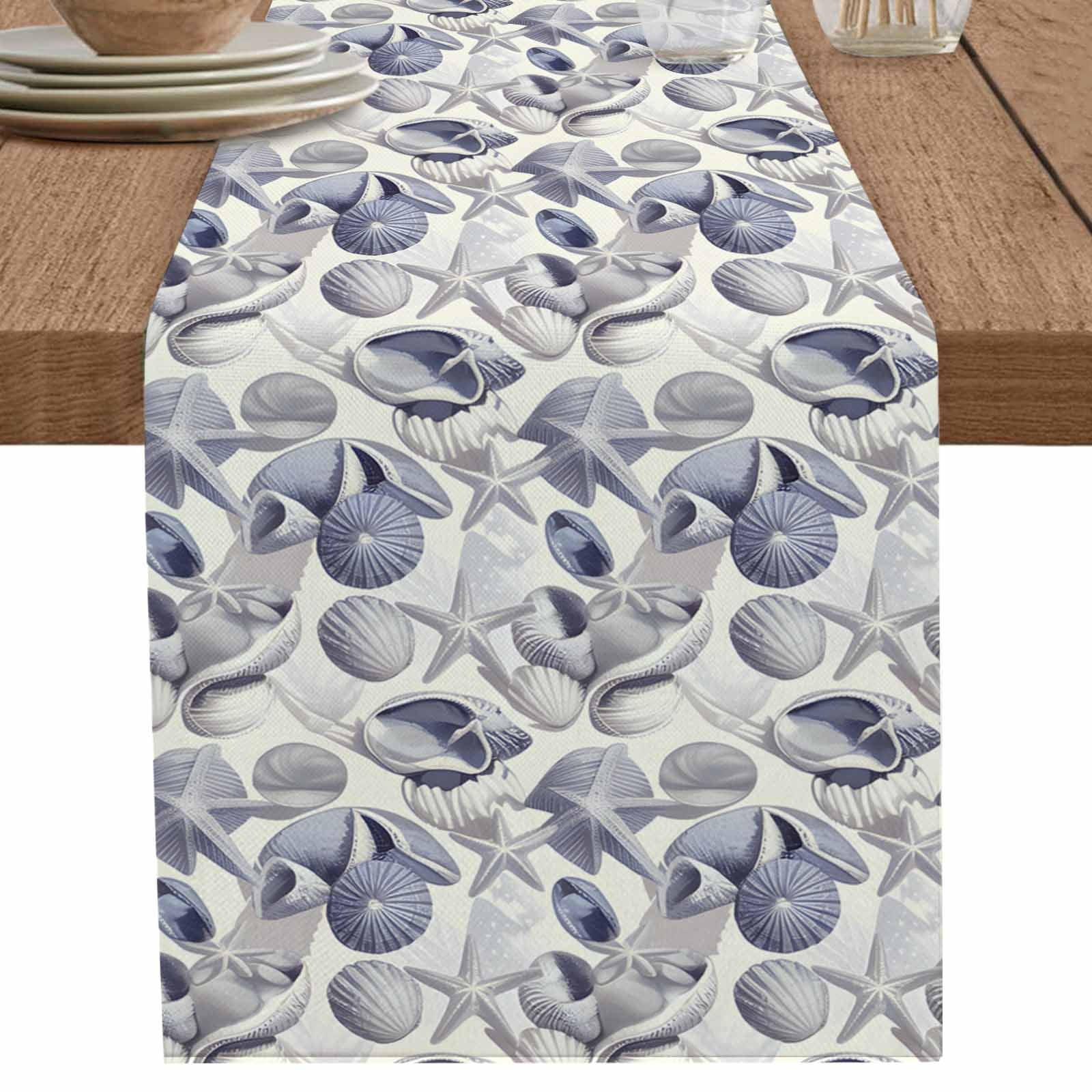 Ocean Shell Starfish Conch on Retro Table Runner-70 Inch Long Summer ...