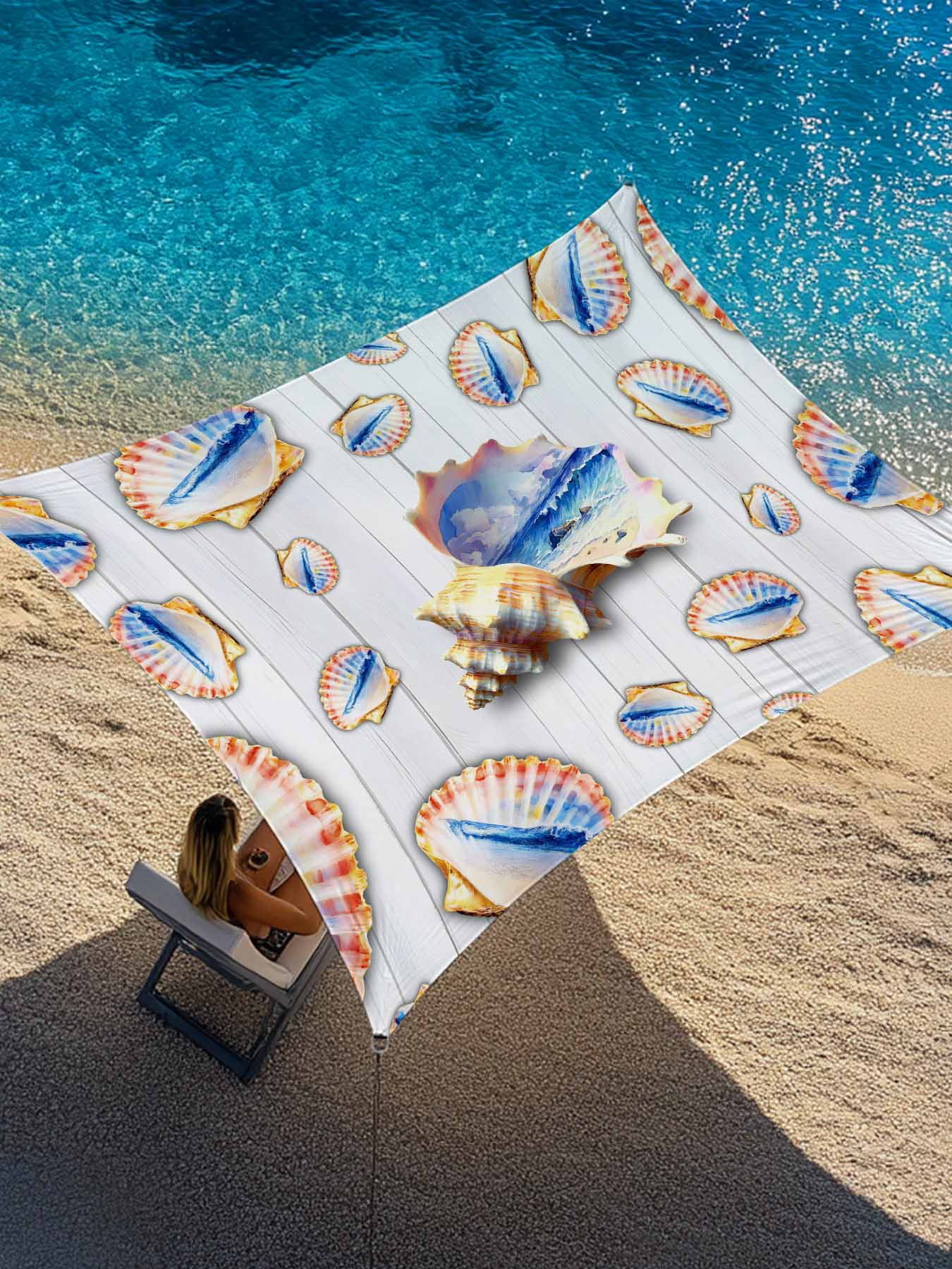 Ocean Shell Sun Shade Sail 12' x 16', Summer Seaside Beach Wave Conch ...