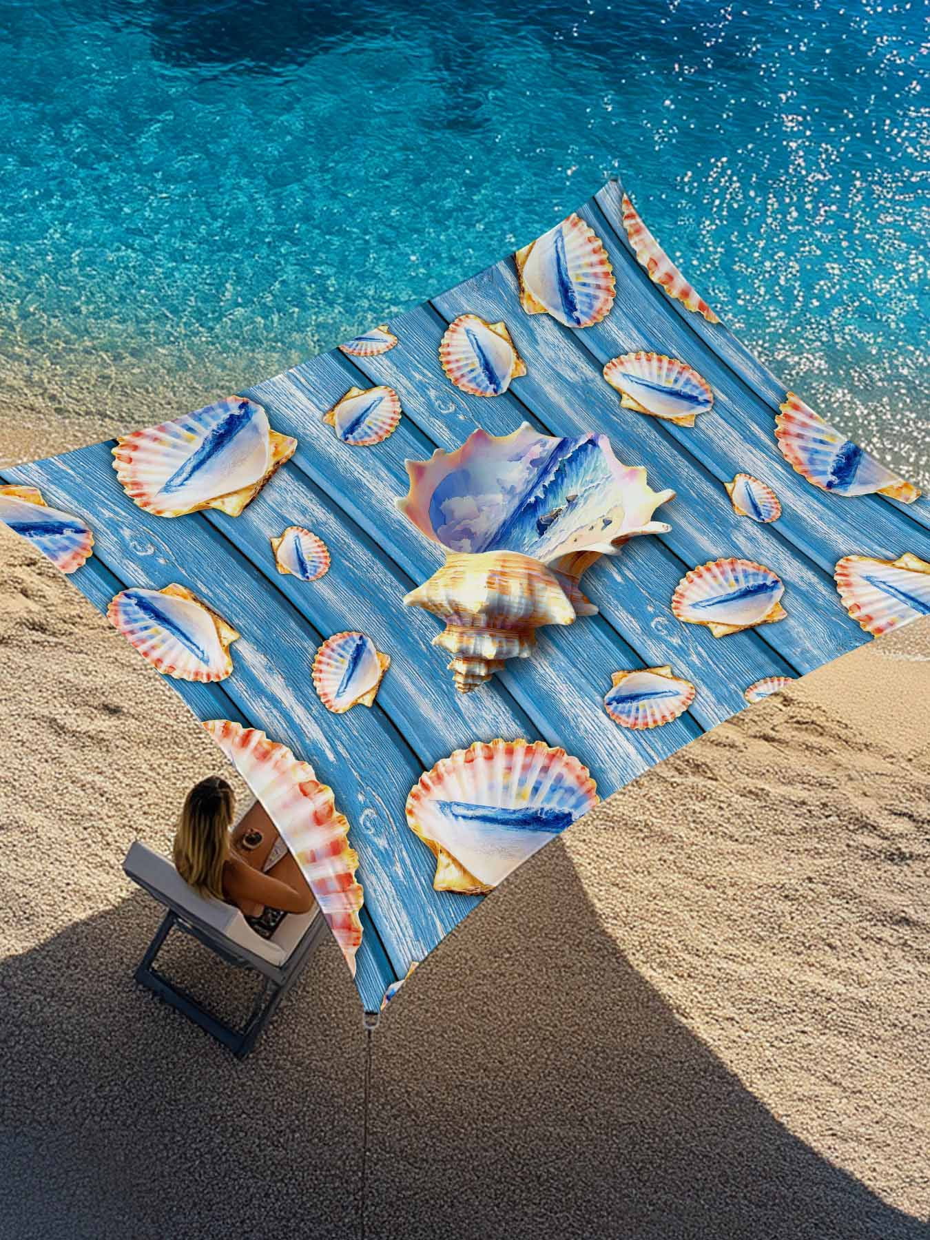 Ocean Shell Sun Shade Sail 6.5' x 10', Summer Seaside Beach Wave Conch ...