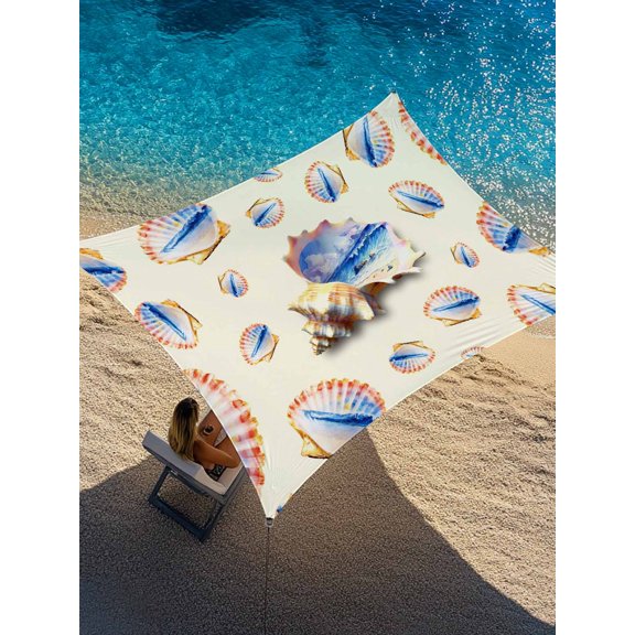 Ocean Shell Sun Shade Sail 8' x 10', Summer Seaside Beach Wave Conch Beige Background Rectangle Outdoor Sunshade Canopy, Waterproof UV Block Patio Covers for Garden Yard Beach