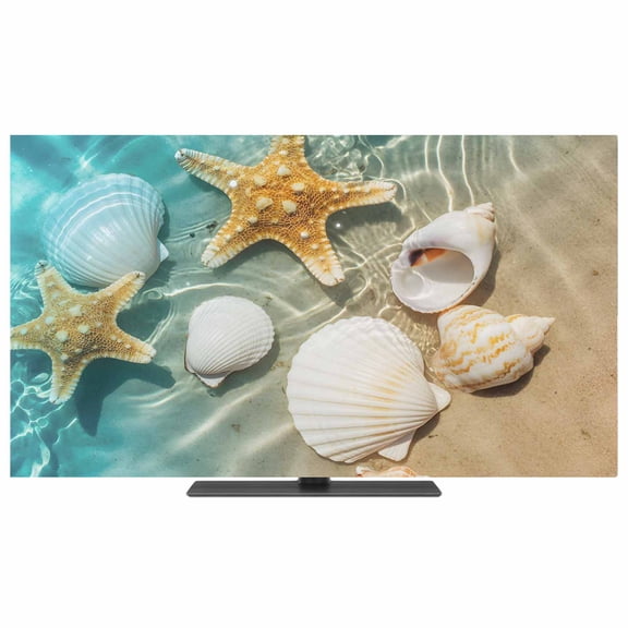Ocean Shell TV Dust Cover,Stretchable TV Screen Desktop Computer Protector Cover,Beach Starfish Sea Water Sand Shore Television Dustproof Slipcover Indoor Outdoor for 19–24 Inch Flat or Curved TVs