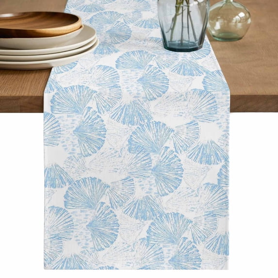Ocean Shell Table Runner 72 Inches, Summer Coastal Seashells Texture Light Blue Bed Runner Dresser Scarves Tabletop for Indoor Outdoor Parties/Ceremony/Banquet, 16" x 72"