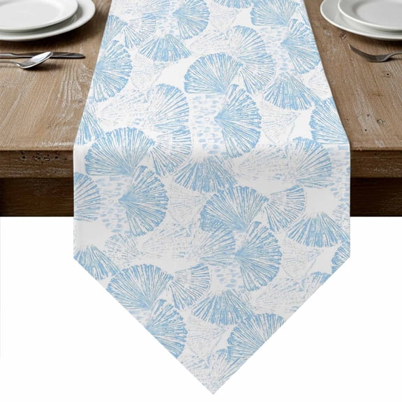 Ocean Shell Table Runner Linen Burlap Table Runner 36 Inches Small Summer Coastal Seashells Texture Light Blue Dresser Scarves for Kitchen Island Coffee Dining Room Party Holiday Decor 13"x36"