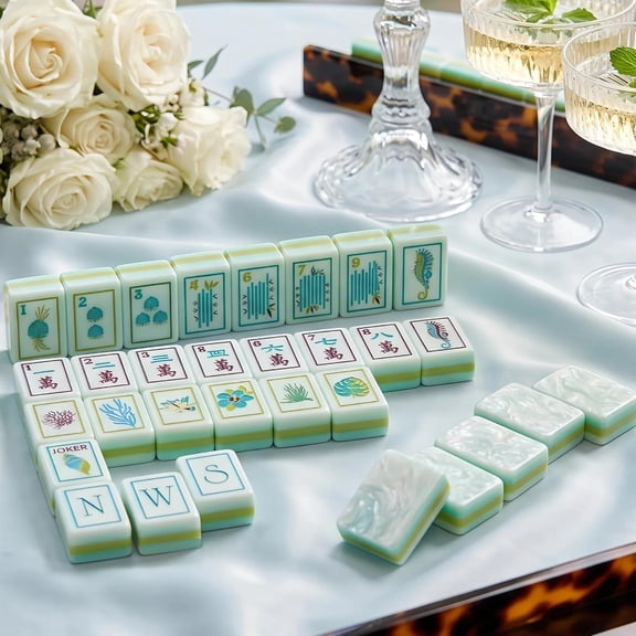 Ocean Shell-Themed American Mahjong Set - 160 Acrylic 4-Layer Engraved Tiles, Custom Designed Sea-Inspired Tiles, Handmake, Gift for Tile Lovers, Friends & Couples