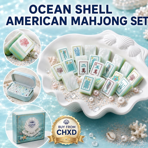 Ocean Shell-Themed American Mahjong Set - 160 Acrylic 4-Layer Engraved Tiles, Portable Travel Game, Handmake, Gift for Tile Lovers, Friends & Couples