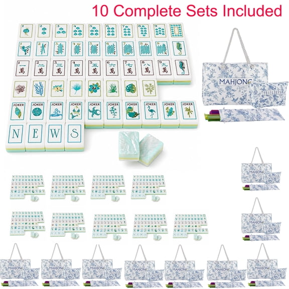 Pack of 10 Ocean Shell-Themed American Mahjong Sets, 160 Acrylic 4-Layer Engraved Tiles, Portable Travel Game Sets, Gift for Tile Lovers, Friends & Couples